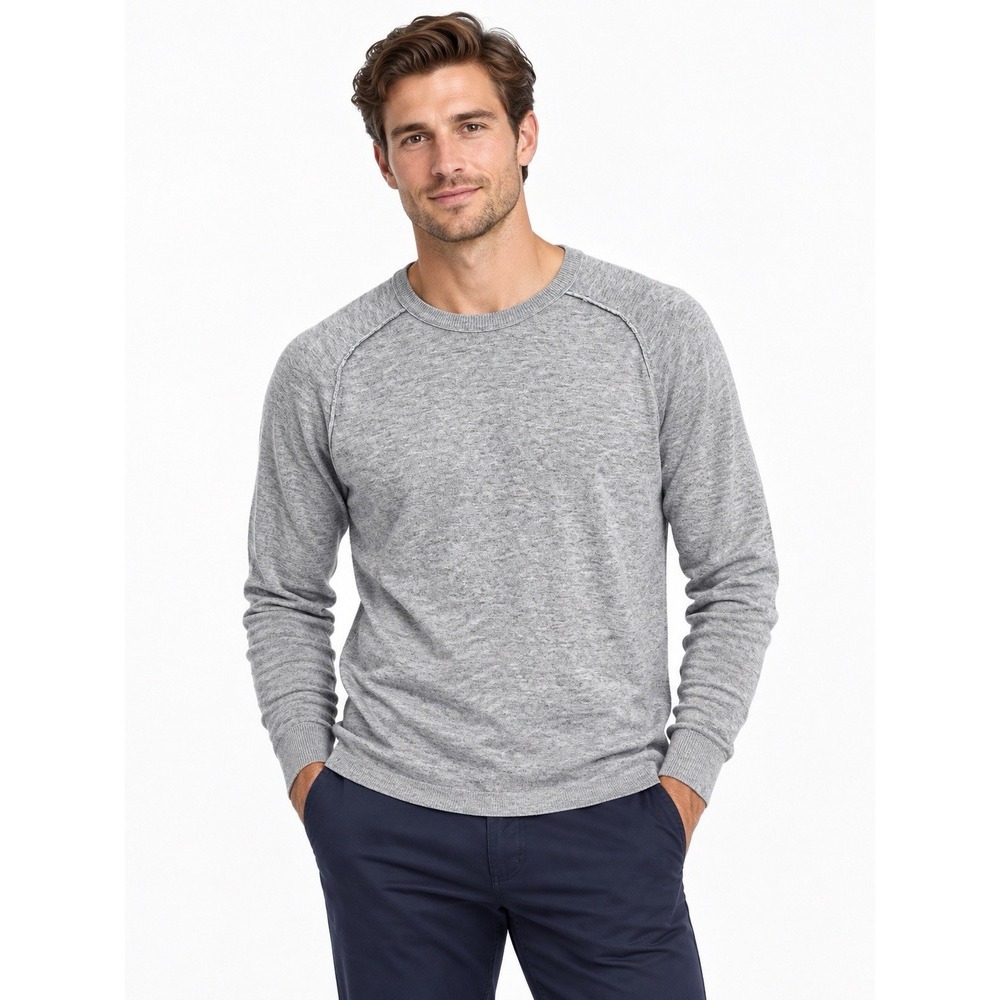 JOE Joseph Abboud Men's L Gray Merino Wool Blend Crewneck Sweater Distressed